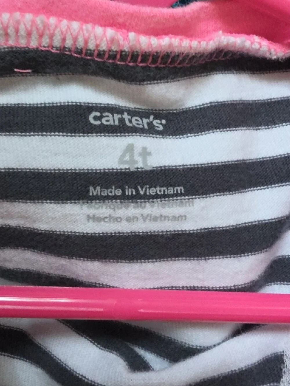 Carter's Black & White Striped Top with Pink Accents and Flower